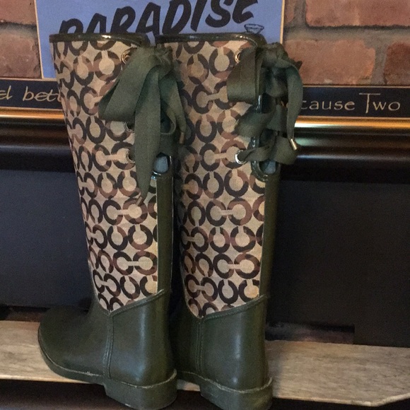 Coach  Tristee Monogram Lace Up RainBoots - Picture 2 of 11